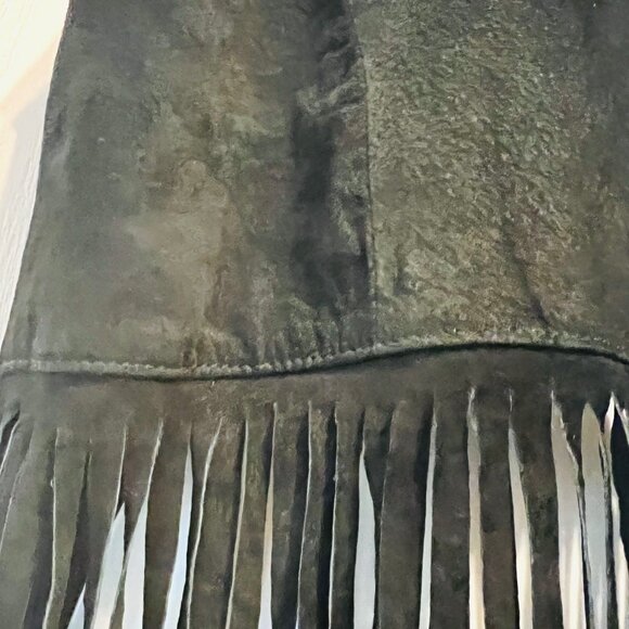 Learsi Women's Black Leather Suede Fringed Moto Vest-Sz. Large-Tie Closure- - Picture 7 of 16